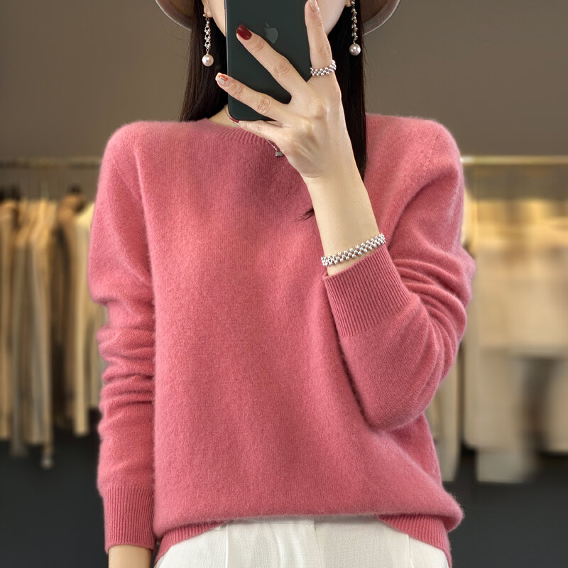 100% Pure Merino Wool Soft Sweater Women O-neck Pullover Autumn Winter Casual Knit Top Solid Color Regular Female Knitwear
