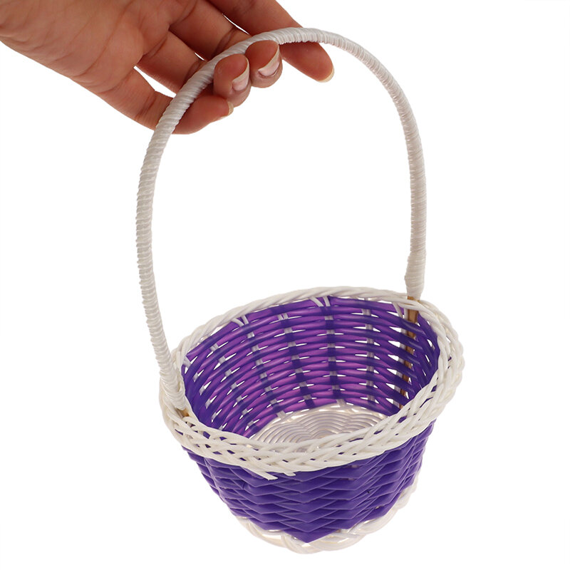 Keranjang telur Paskah, keranjang penyimpanan Bulat rotan plastik 7cm, keranjang bunga rotan tenunan tangan