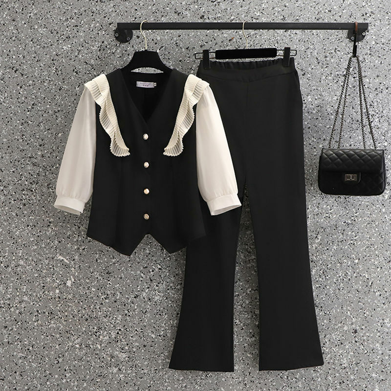 Conjunto de calças de cintura alta e top curto feminino com gola v, moda viajante, novo, primavera e verão, conjunto de 2 peças, 2024