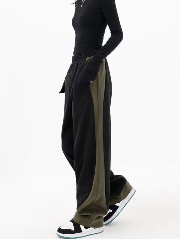 Y2K 하이 웨이스트 패치 워크 루즈핏 와이드 레그 팬츠 캐주얼 바지 여성용, 한국 패션 스트리트웨어 빈티지 바지 2023 봄 상품