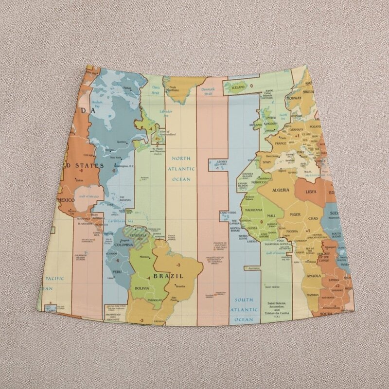 Мини-юбка с изображением мировых часовых поясов Европы и Африки, кавайная японская кавайная одежда, кавайная одежда