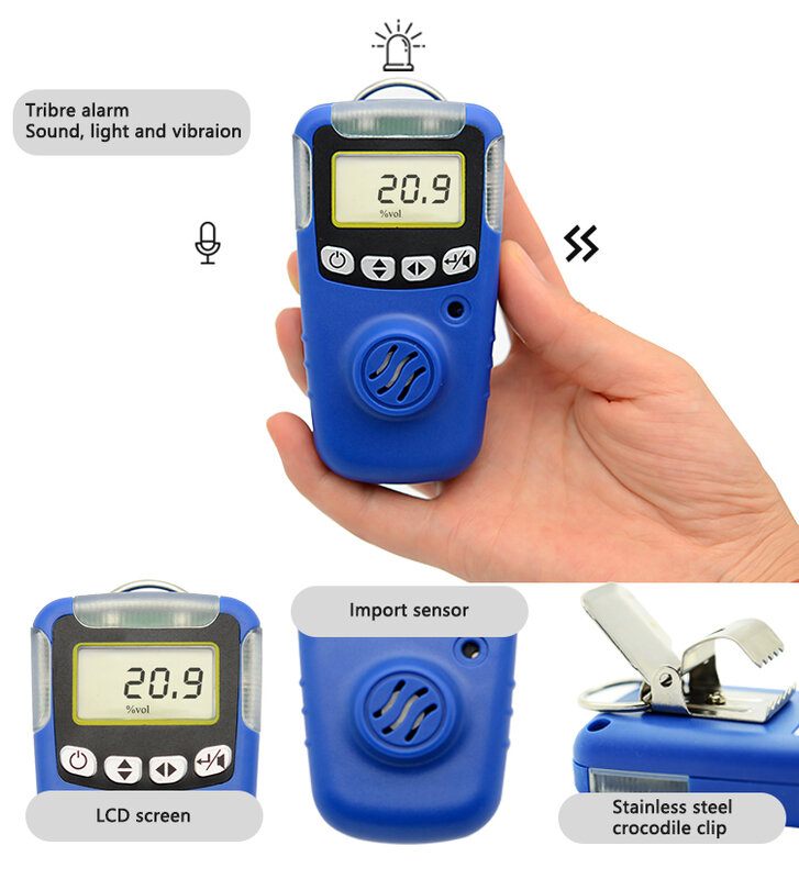 Detector portátil com indicação digital, medida do ar e do oxigênio, O2