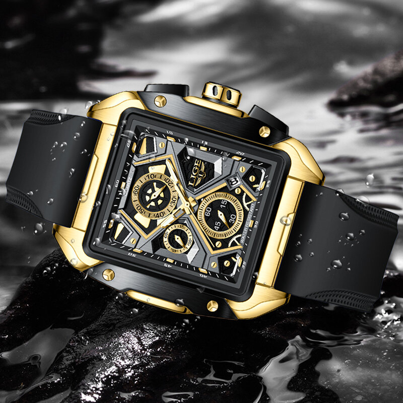 LIGE-Relógio de quartzo grande mostrador impermeável masculino, cronógrafo, relógio esportivo, data automática, relógios de pulso, Top Luxury Brand