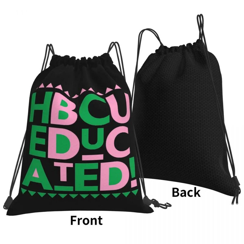AKA HBCU Educated Backpacks Casual Portable Drawstring Bags Drawstring Bundle Pocket Sports Bag Book Bags For Travel Students