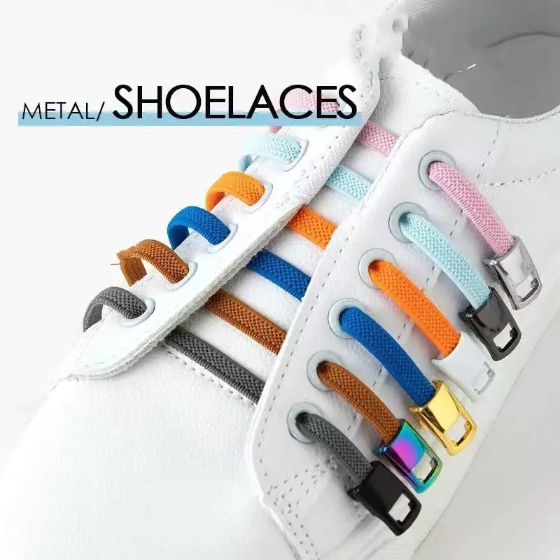 NEW Press Lock Shoelaces Without Ties Elastic Laces Sneaker 8MM Widened Flat No Tie Shoe Laces Kids Adult Shoelace for Shoes
