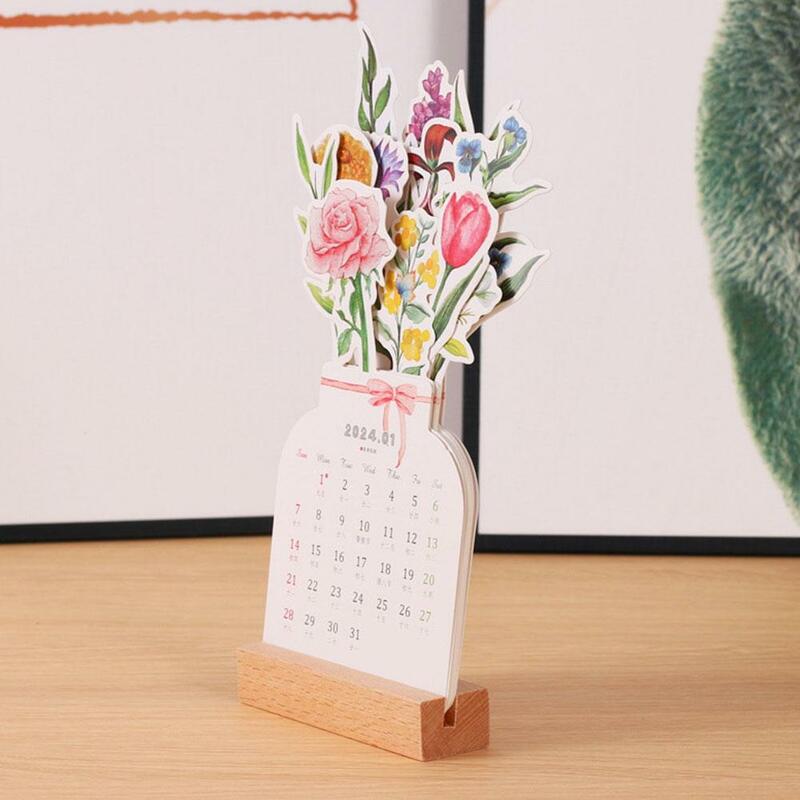 Calendario de escritorio de flores Bloomy, calendario de mesa, calendario mensual, año, papel abatible de pie, nuevo, U3Q3, 2024