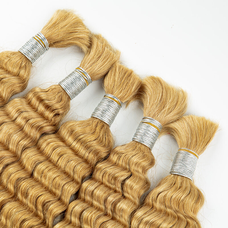 Honey Blonde Wavey Bulk Hair Extension Deep Wave Bulk Hair Curly Bulk With No Weft For Hair Salon Supply