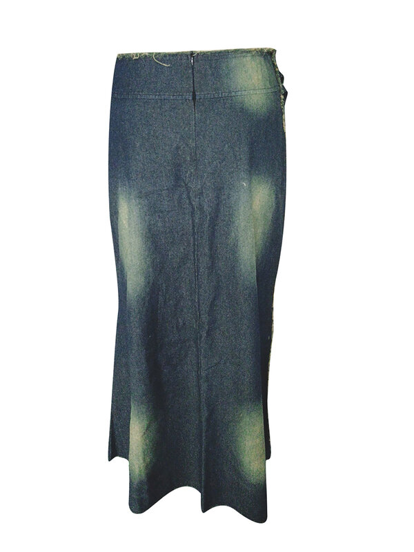 Женская Повседневная джинсовая юбка макси с высокой талией, винтажная длинная трапециевидная юбка с потертостями и разрезом на подоле, джинсовые юбки с карманами