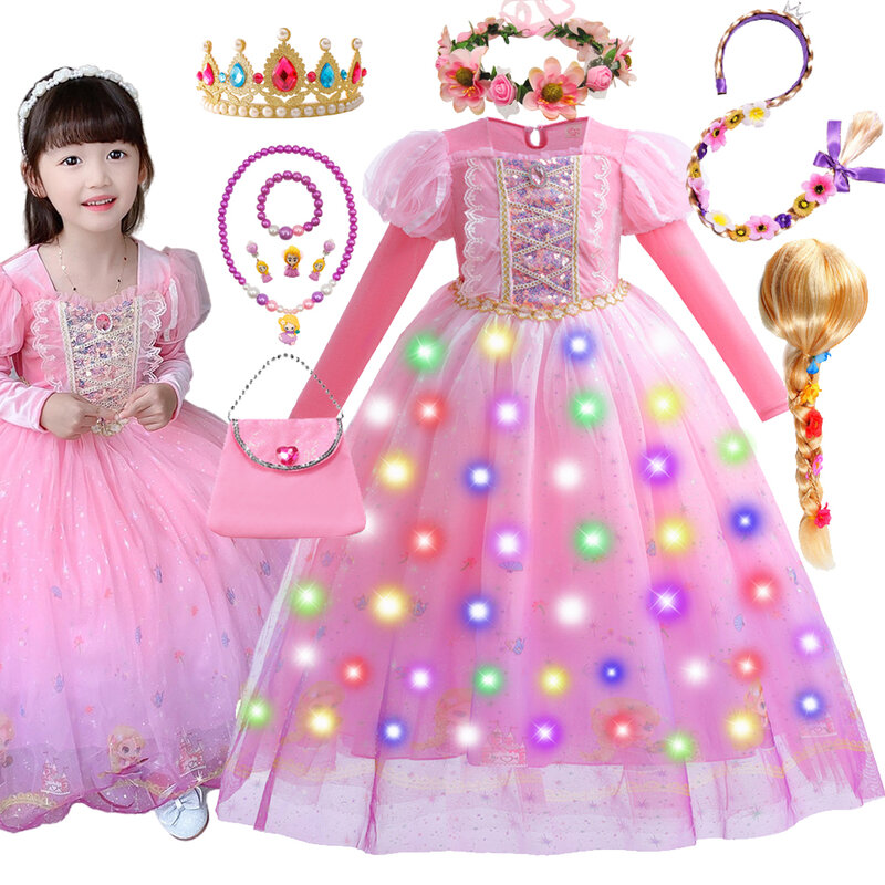 Dziewczęca księżniczka roszpunka przebranie na karnawał dzieci cekiny koronka na Halloween ubrania dla dzieci Cosplay sukienka na konkurs piękności karnawał Fantasy 2-8T