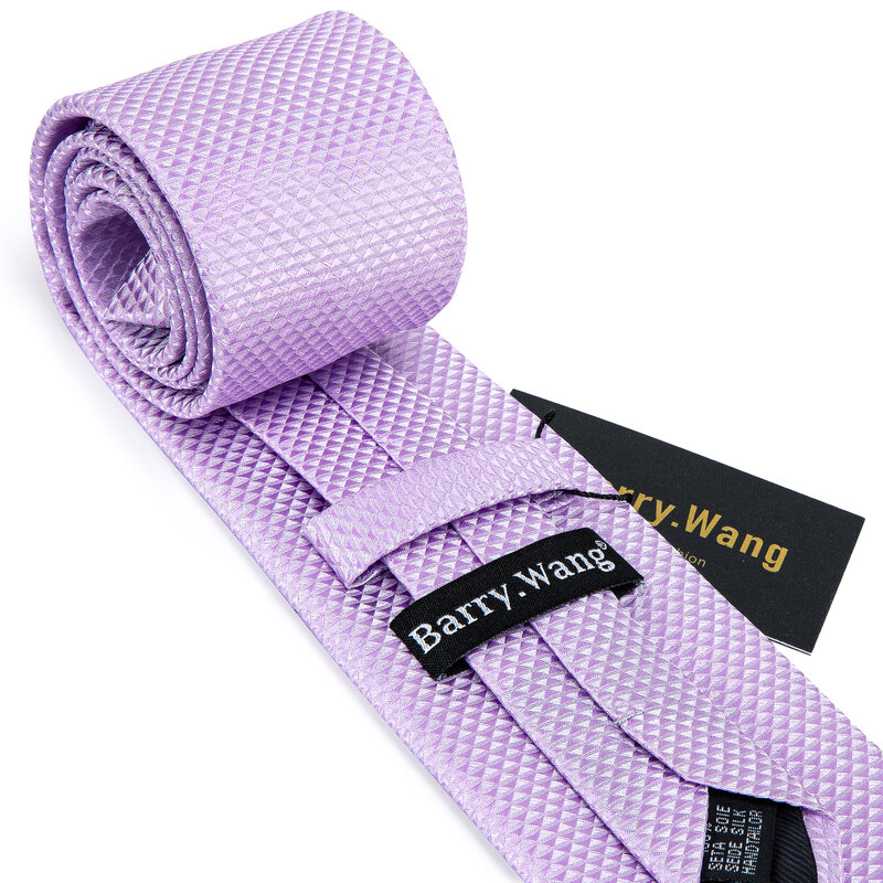 Barry.Wang Purple Silk Mens Tie Hanky Cufflinks Set Lilac Lavender Mauve Violet Jacquard Necktie For Male Wedding Business Party