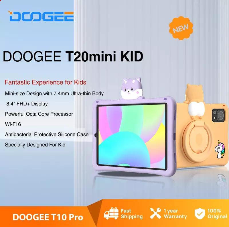 DOOGEE-Tablette PC T20mini pour enfants, écran 8.4 "FHD TWATV SWATD, 4 Go + 128 Go, corps ultra-fin 7.4mm, batterie 5060mAh, tablette Widevine L1