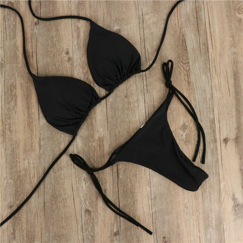 Letnie seksowne solidne Mirco zestawy Bikini damskie strona krawatowa stringi z kostium kąpielowy damski bandażem kostium kąpielowy brazylijski strój kąpielowy Biquini
