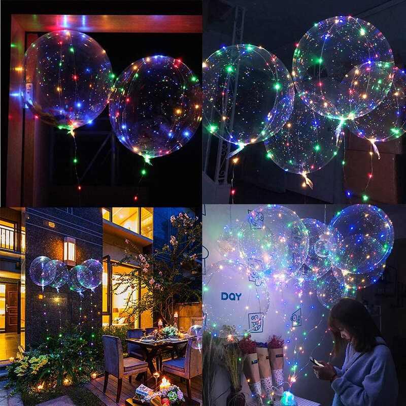 Luminous Bobo Balloons LED Clear Inflatable Helium Balloons with Sticks Wedding Birthday Party Decorations Kids Lights Toys