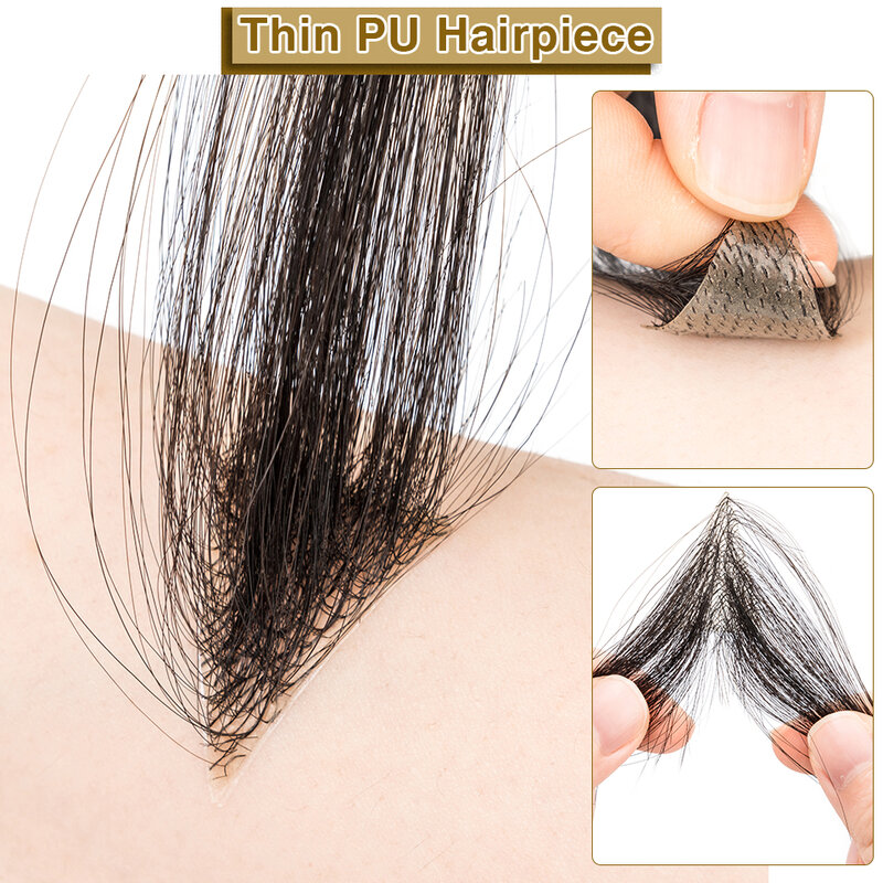 S-noilite Men Toupee 6inch Hairline Front Human Hair Natural Hair Male PU Hairpiece Hair Patch For Hair Loss Invisible Extension