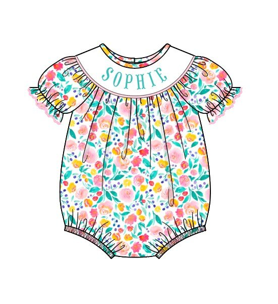 Conjunto de Ropa de Boutique para bebé y niña, Pelele de algodón personalizable con estilos de nombre, modelos de preventa, serie con estampado de flores, vestido para hermana