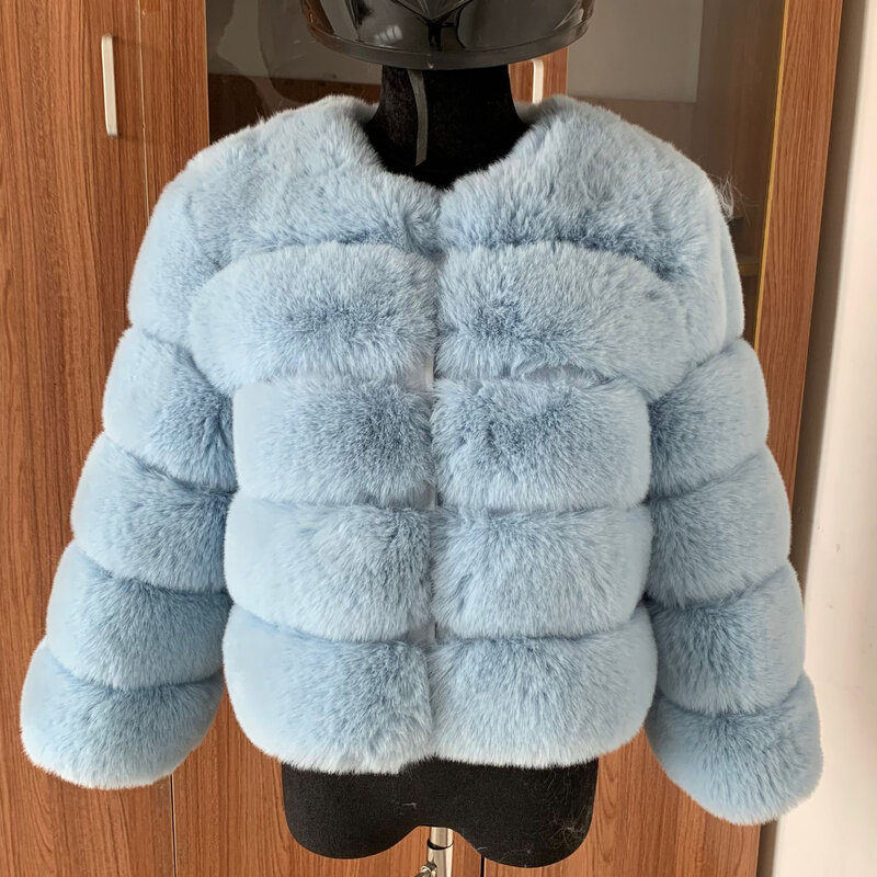 Mantel Musim Dingin untuk Mantel Bulu Imitasi Pakaian Luar Baru Wanita Mantel Pendek Bulu Rubah Jaket Bulu Palsu Jaket Berbulu Mewah Bulu Palsu Wanita