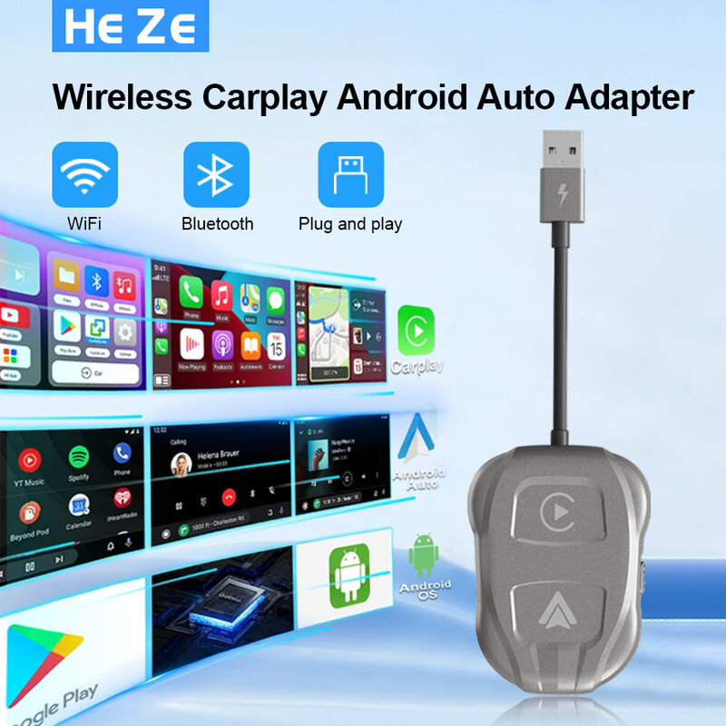 Wireless Apple CarPlay & Android Auto Wireless Adapter, 5.8 GHz Wireless Carplay Dongle for Wired Apple Carplay & Android