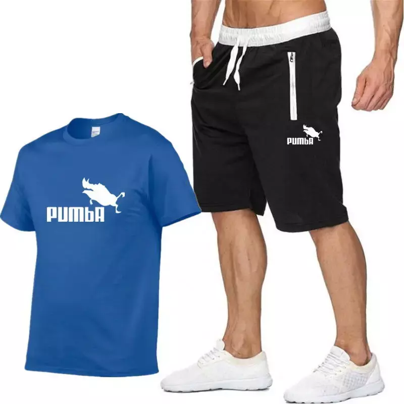 Conjunto de camiseta de manga corta y pantalones cortos informales para hombre, Camiseta de algodón estampada de marca, pantalones para correr, ropa deportiva de verano