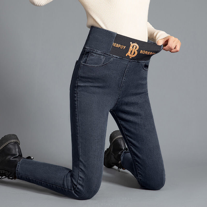 Pantalones vaqueros ajustados con estampado de letras para mujer, pantalones de mezclilla, leggings de cintura alta, elásticos, informales, talla grande 26-34