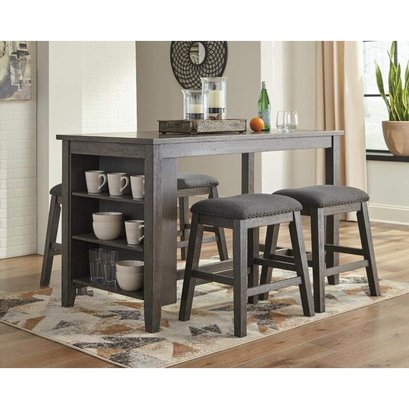 Taburete tapizado de 24,4 ", mueble rústico de 2 partes, color gris, diseño de Ashley Caitbrook