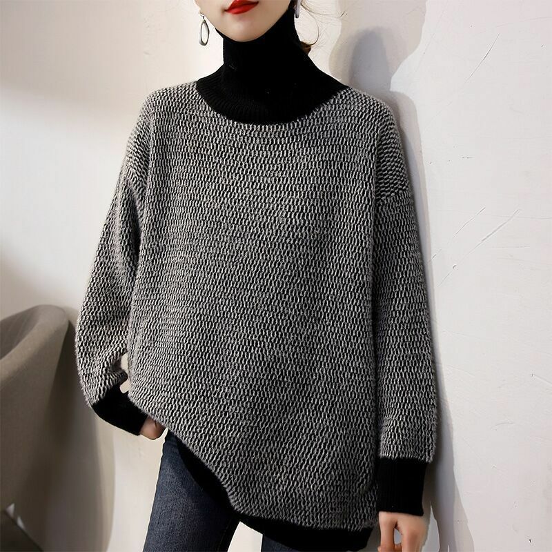 2023 koreanischer High Neck Sweater Pullover für Herbst und Winter verdickte lose Oberbekleidung faulen und sanften Strick pullover
