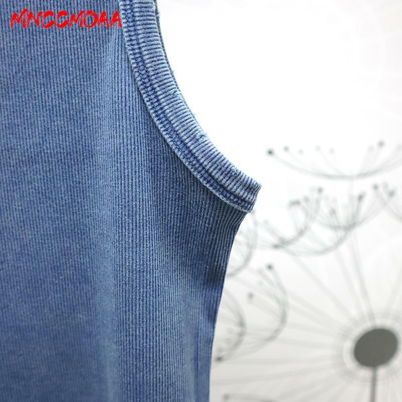 2024 Женские винтажные трикотажные майки MNCCMOAA с голубыми дырками Y2k, пикантные тонкие жилеты в рубчик, повседневные однотонные женские футболки без рукавов с круглым вырезом