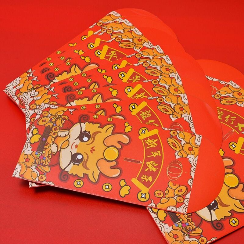 레드 드래곤 년 레드 봉투, 중국 스타일 만화 행운의 돈 봉투, 드래곤 패턴 행운의 돈 주머니, 10 개