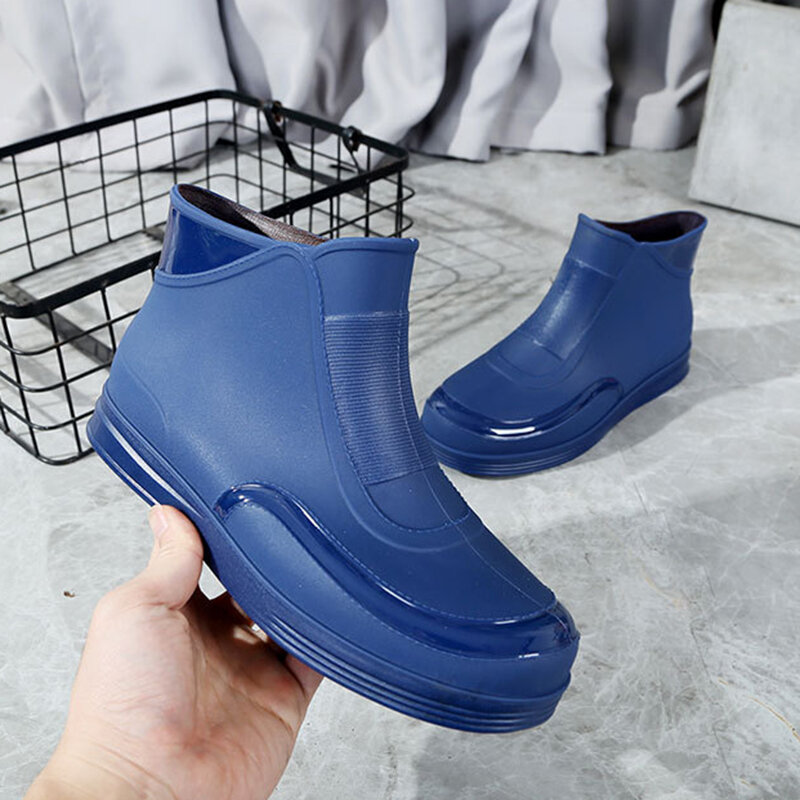 Summer Waterproof Women's Short Rain Boots Shoes Non-Slip Low Top PVC Water Shoes Thick Sole Thickened Cotton Warm Rain Boots