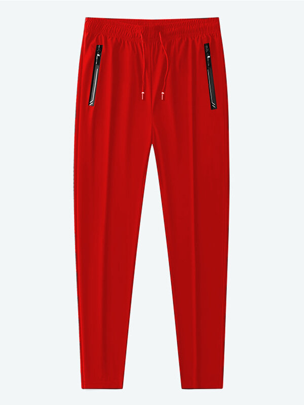 Pantalones de chándal rojos para hombre, ropa deportiva transpirable de nailon y licra, de talla grande, con bolsillos y cremallera, largos y rectos, novedad de 2022
