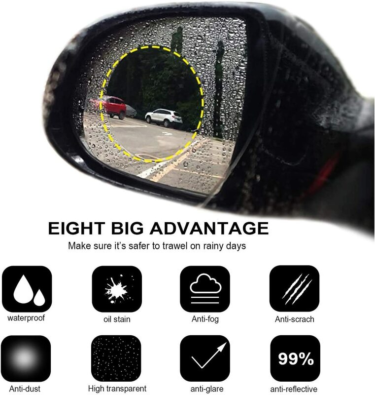 Espelho Retrovisor do carro Etiqueta, Rainproof Film, Clear Sight em dias chuvosos Auto Film, 2pcs