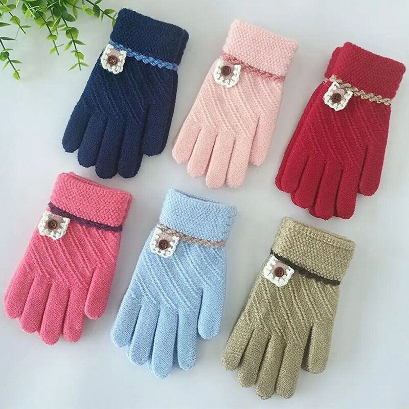 Knitted Gloves Comfortable to Wear Knitted Fabric Stretch Child Kids Wearing Gloves Child Gloves Warm Gloves 1 Pair
