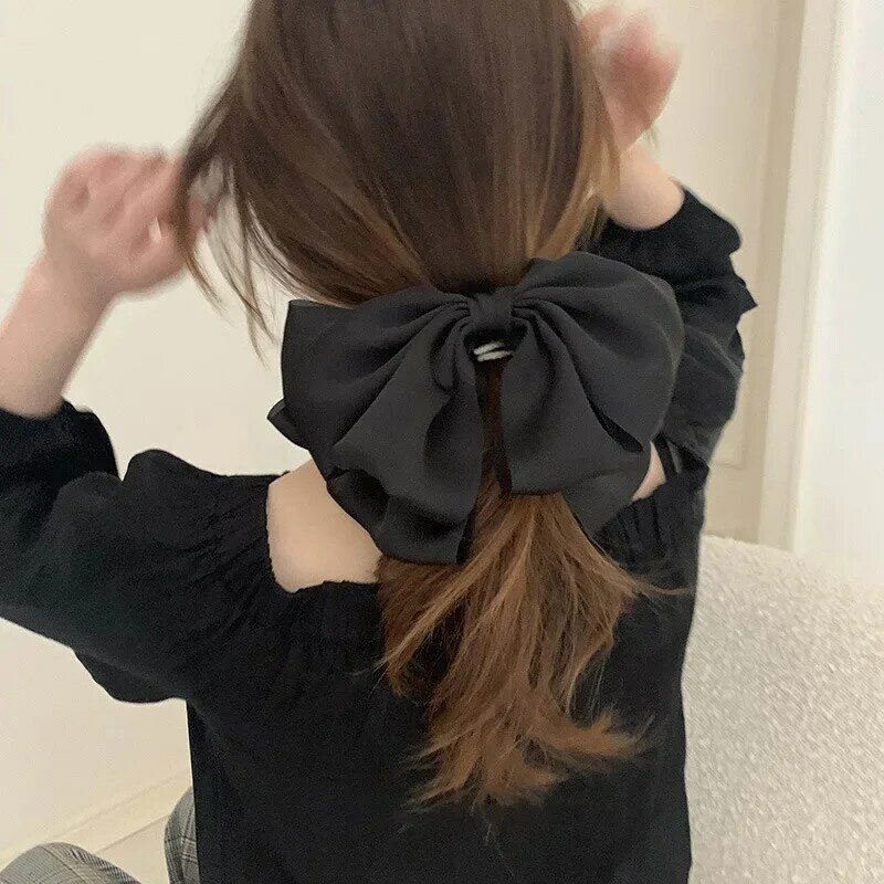 Женская заколка для волос с бантом, черная элегантная заколка большого размера, аксессуар для волос в Корейском стиле
