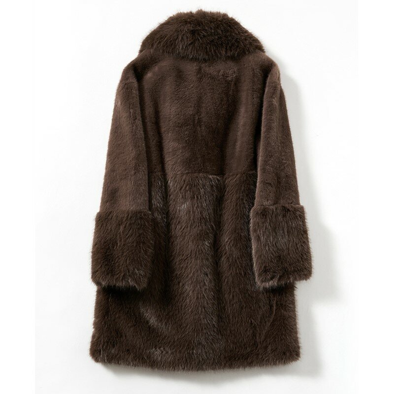 Casaco grosso e quente para mulheres, casaco longo para senhora, sobretudos elegantes de lapela, casaco peludo de inverno de alta qualidade 2023