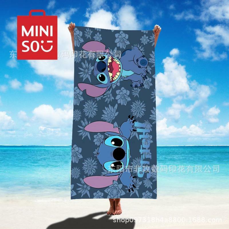 Новинка 2024, пляжное полотенце с вышивкой MINISO Kawaii Disney, милое мягкое абсорбирующее быстросохнущее полотенце с героями аниме, детское банное полотенце с принтом