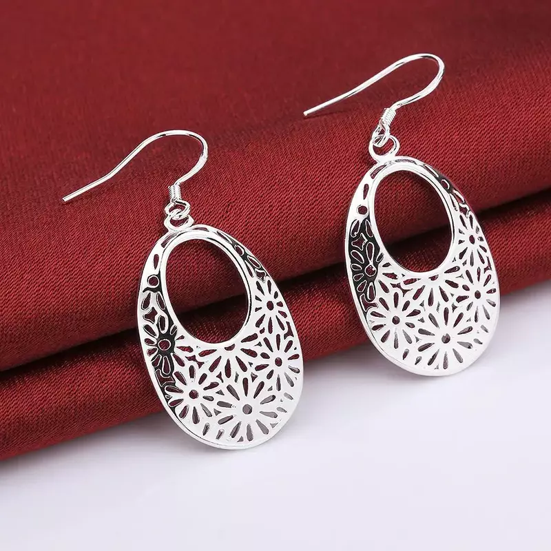 Nuovi orecchini in argento Sterling 925 per eleganti gioielli da donna orecchini ovali intagliati regali per la festa della mamma