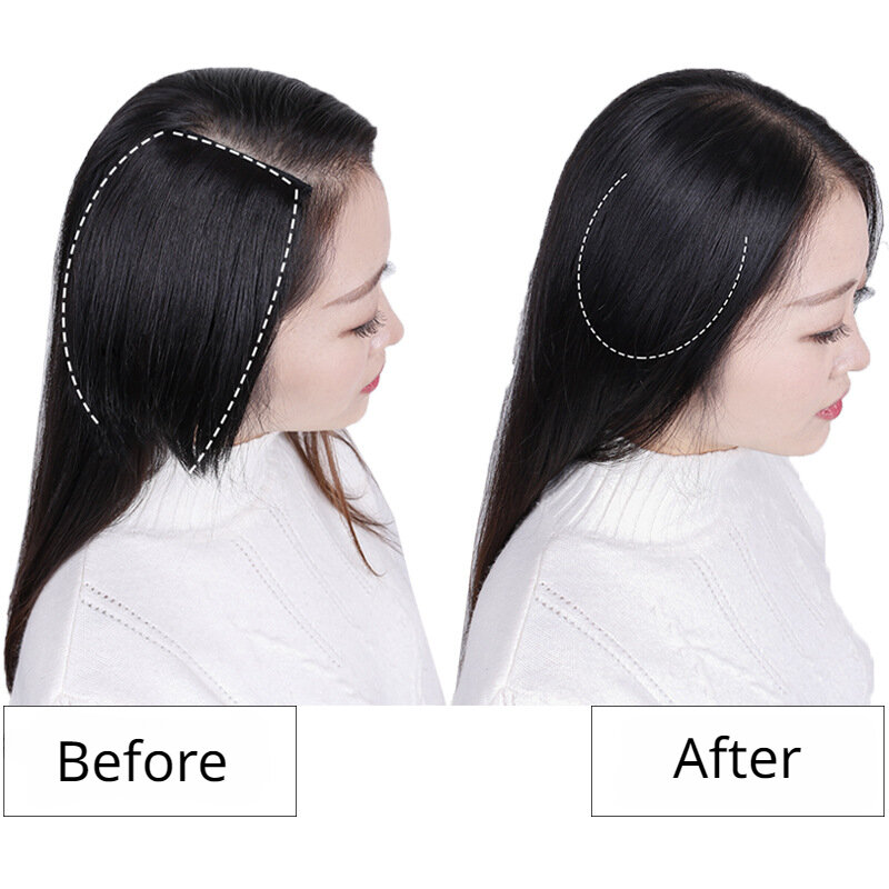 Prawdziwe ludzkie włosy jednolity Top niewidka do włosów pogrubiona podkładka korzeniowa puszysta poduszka peruka kawałek peruka przedłużenia dla kobiety