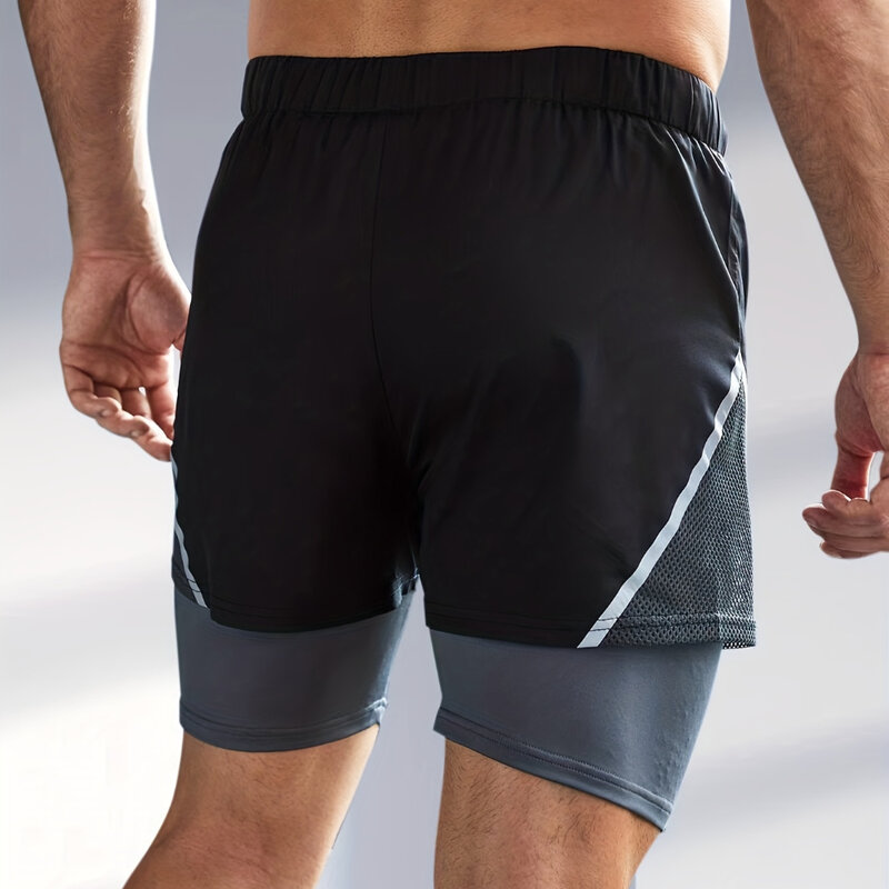 Męskie letnie nowe oddychające wygodne szorty elastyczne w talii spodenki Fitness 2 w 1 szybkoschnące sportowe Jogging dwuwarstwowe męskie szorty