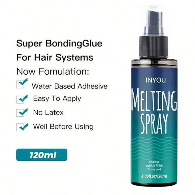 Adhesivo para cabello sin pegamento para pelucas, Spray de sujeción y fusión de encaje de 120ML, sujeción de acabado Natural fuerte con Control