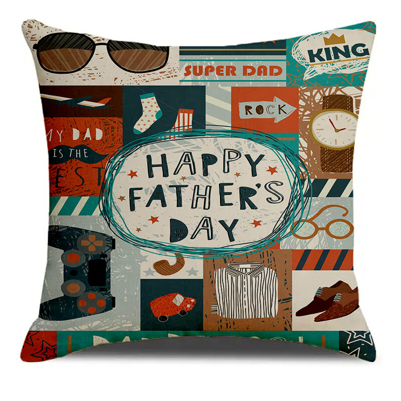 Happy Father's Day Love You Dad Printed Soft Square Pillowslip Linen Blend Cushion Cover Pillowcase Living Room Home Decor