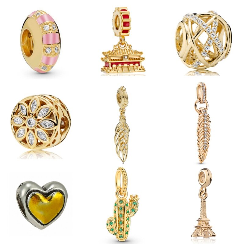 New Gold Color Series Bee Cactus Heart ciondolo Charm Beads Fit Original Pandora collana bracciale portachiavi gioielli donna fai da te
