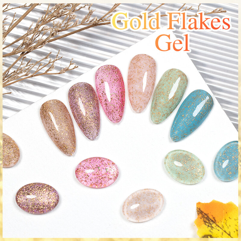Bozlin Gold Flake Gel Glitter Kleur Nagellak Heldere Pailletten Kleur Uv/Led Lamp Vernissen Soak Off Nail Art ontwerp Diy Gel