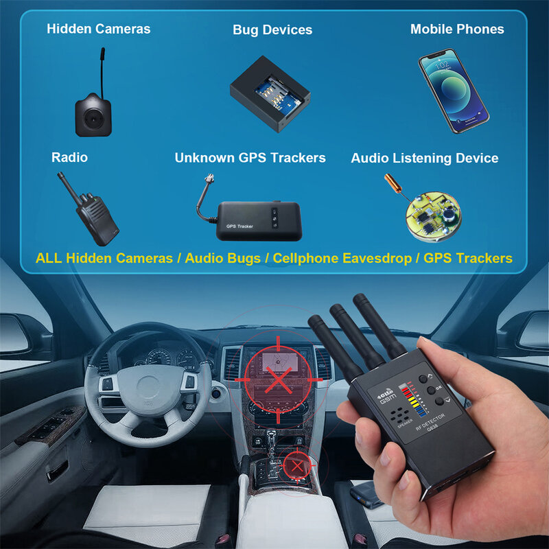 Anti Spy Wireless RF Signal Detector, GSM GPS Tracker, câmera escondida, Dispositivo de espionagem, Versão militar profissional, G638