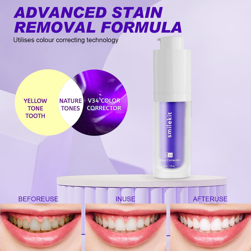 Teeth Whitening Toothpaste Smile Kit Mousse Purple Professional Dental Bleaching Remove Yellow Stains Fresh Breath