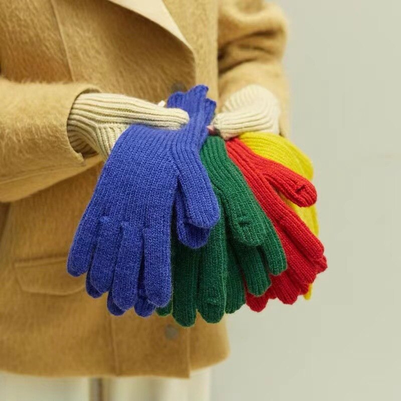 Женские зимние перчатки в Корейском стиле милые плюшевые теплые вязаные перчатки для верховой езды Женские однотонные перчатки пушистые рабочие перчатки для студенток и девочек