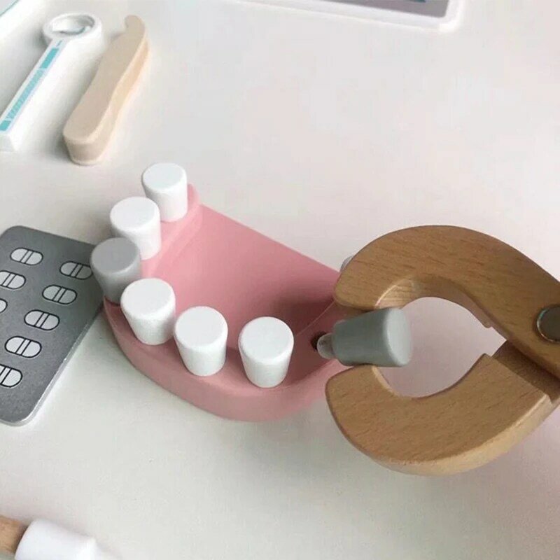 Dentysta gra lekarz kostium Cosplay drewniane zabawki dla dzieci dla dzieci szpital akcesoria narzędziowe zestaw lekarza symulacja zestaw medyczny