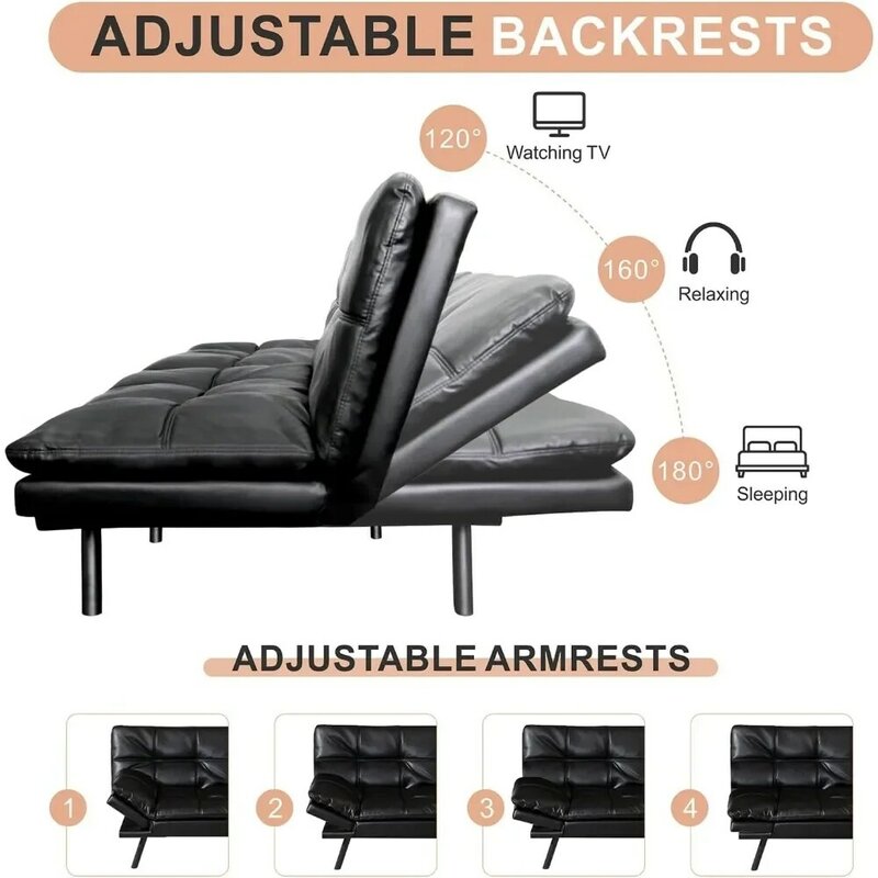 Sofá cama convertible, futón de espuma viscoelástica, fácil de montar