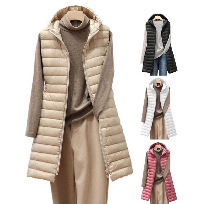 Зимний женский жилет, пальто с подкладкой, длинный с капюшоном, средней длины, толстый, теплый, на молнии, без рукавов, мягкий, легкий женский зимний жилет