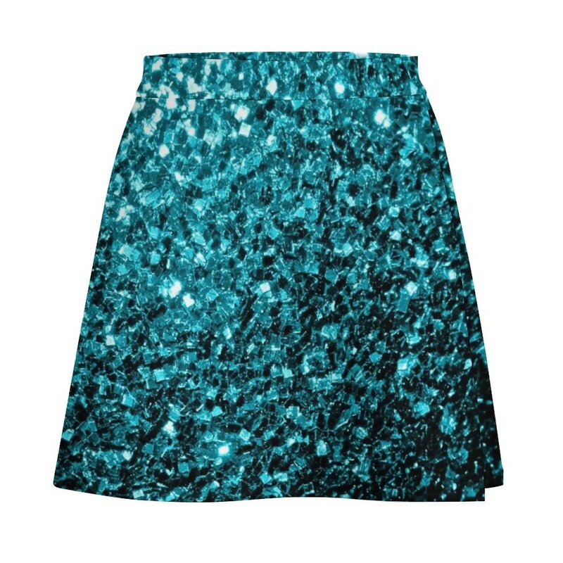 Aqua blue shiny faux glitter sparkles Mini Skirt dresses for prom elegant skirts for women