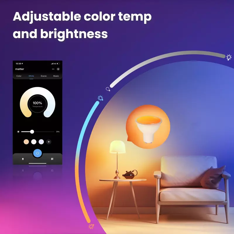 MOES Tuya Matter WiFi 스마트 전구, 밝기 조절 가능 LED 조명, 16 만 RGB C + W 색상, 촛불 램프, 음성 제어, 알렉사 구글 홈, GU10