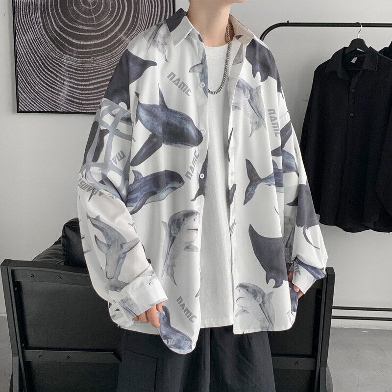 Spring Autumn Men's Long Sleeve Loose Casual Printed Shirt Fashion Versatile Handsome Top Retro Floral Shirt Coat